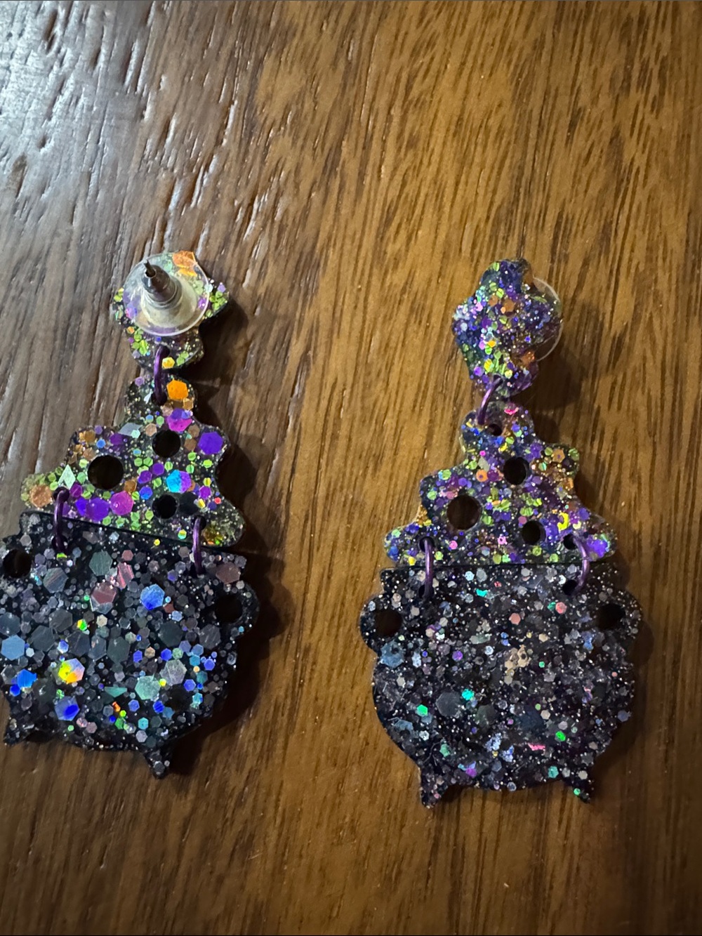 Holographic Black Glitter Dangle Earrings